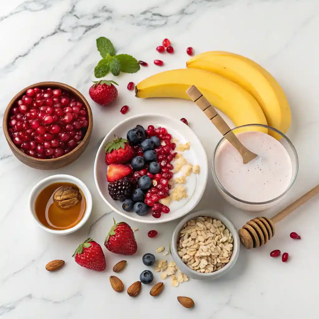 ingredients for smoothie recipes with pomegranate